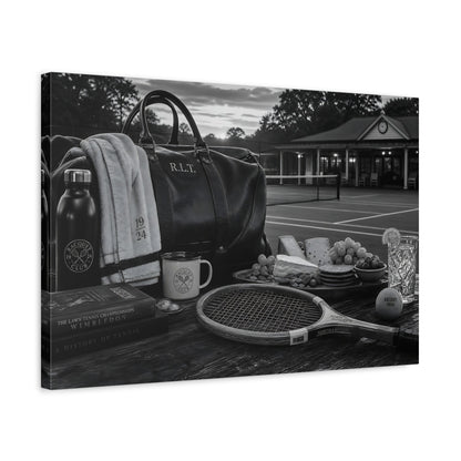 Side Mockup 3. Sports Tennis Gear Black And White Tennis shown as canvas print