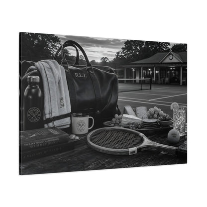 Side Mockup 1. Sports Tennis Gear Black And White Tennis shown as canvas print