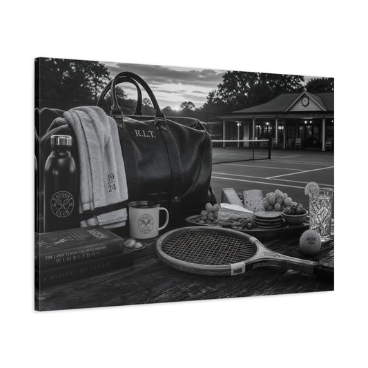 Main Mockup. Sports Tennis Gear Black And White Tennis shown as canvas print