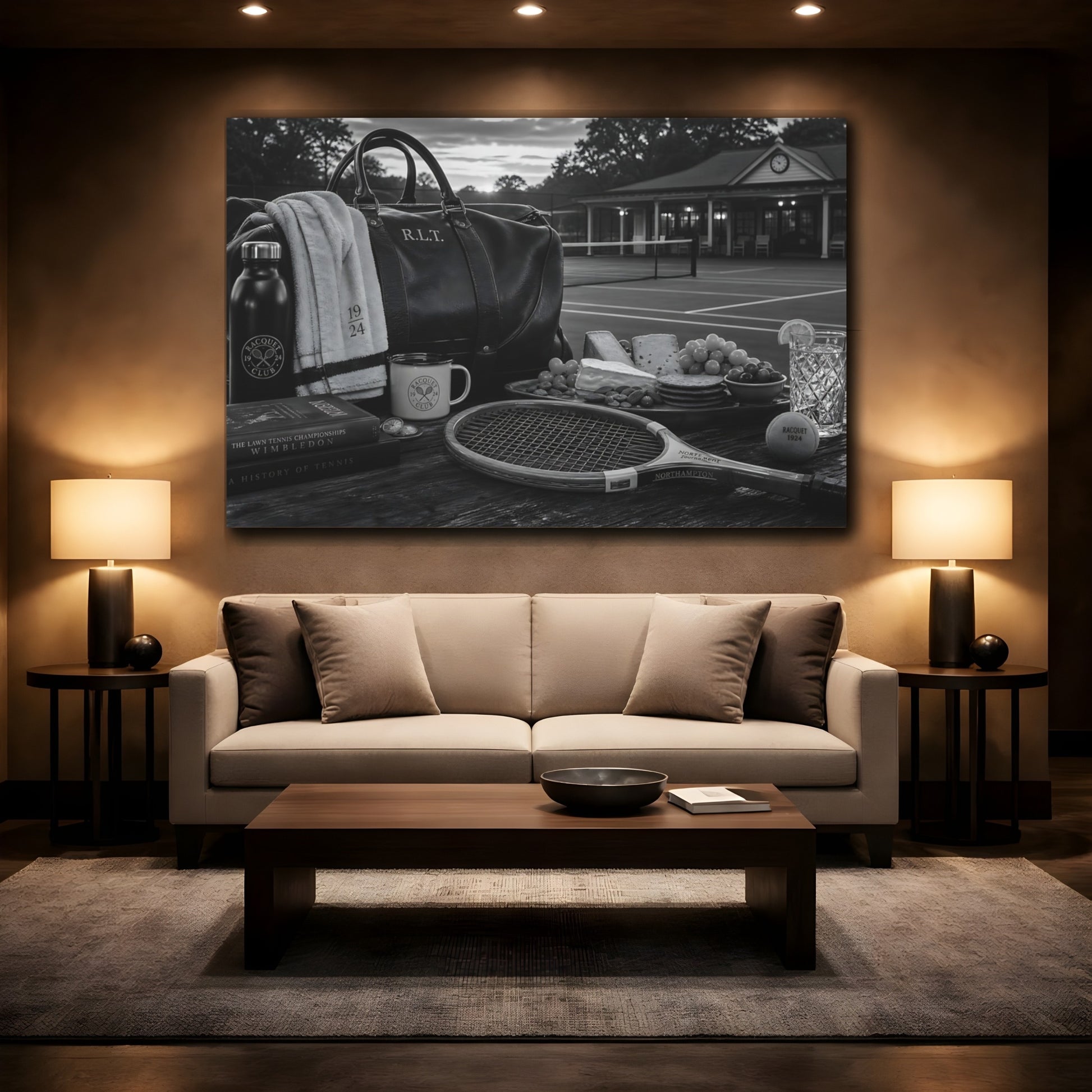 Mockup 2. Sports Tennis Gear Black And White Tennis shown as canvas print
