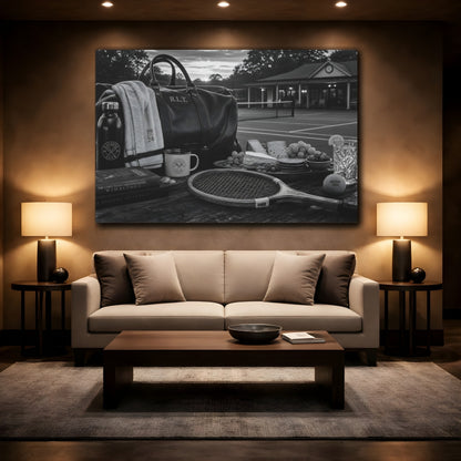 Mockup 2. Sports Tennis Gear Black And White Tennis shown as canvas print