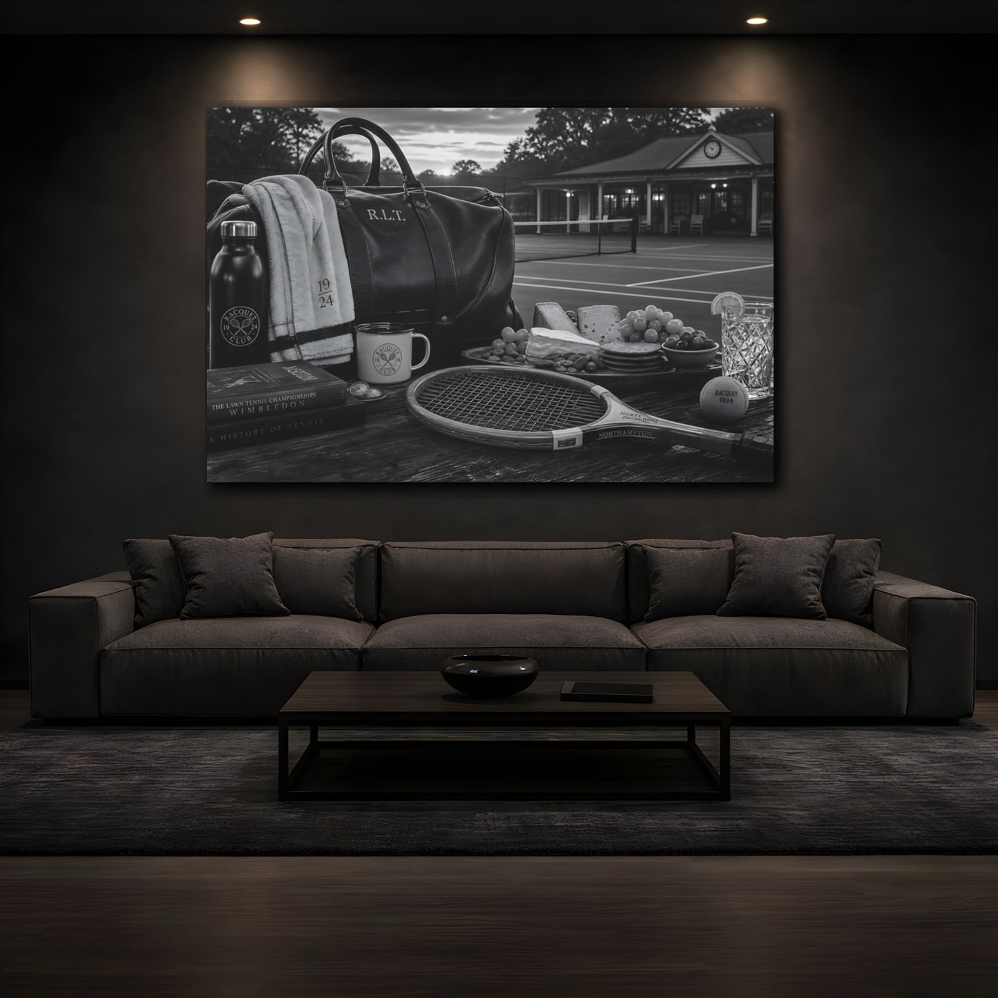 Mockup 3. Sports Tennis Gear Black And White Tennis shown as canvas print