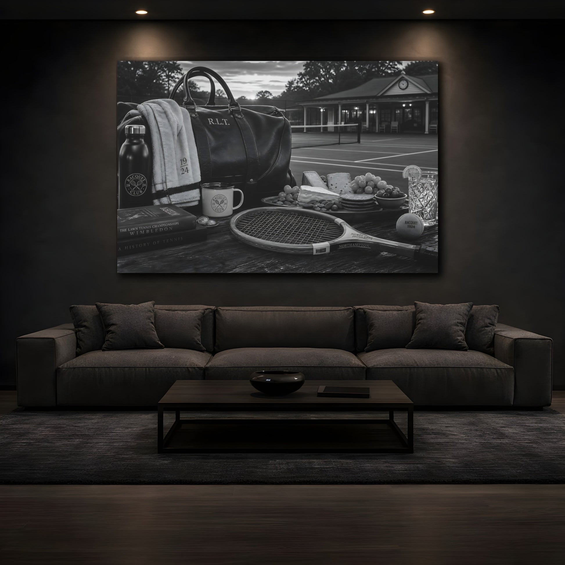 Mockup 3. Sports Tennis Gear Black And White Tennis shown as canvas print