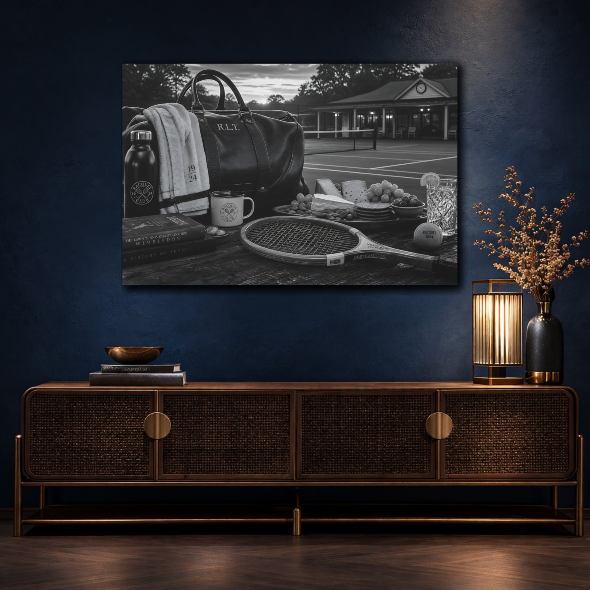 Mockup 4. Sports Tennis Gear Black And White Tennis shown as canvas print