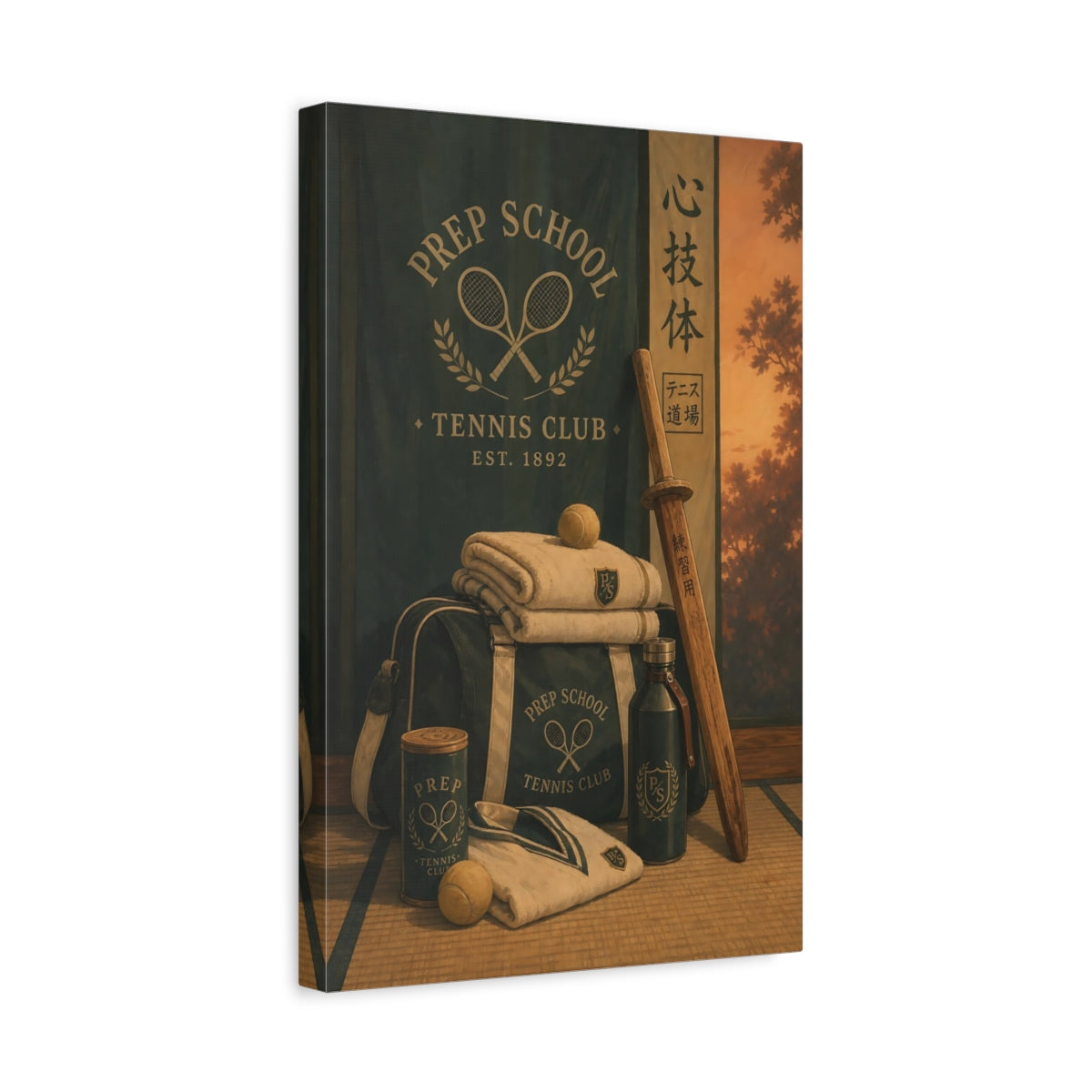 Side Mockup 4. Sports Tennis Gear Teal And Brown Tennis shown as canvas print