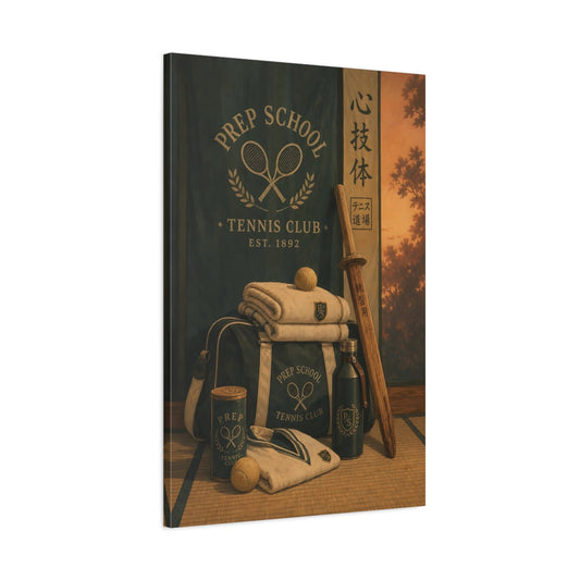 Main Mockup. Sports Tennis Gear Teal And Brown Tennis shown as canvas print