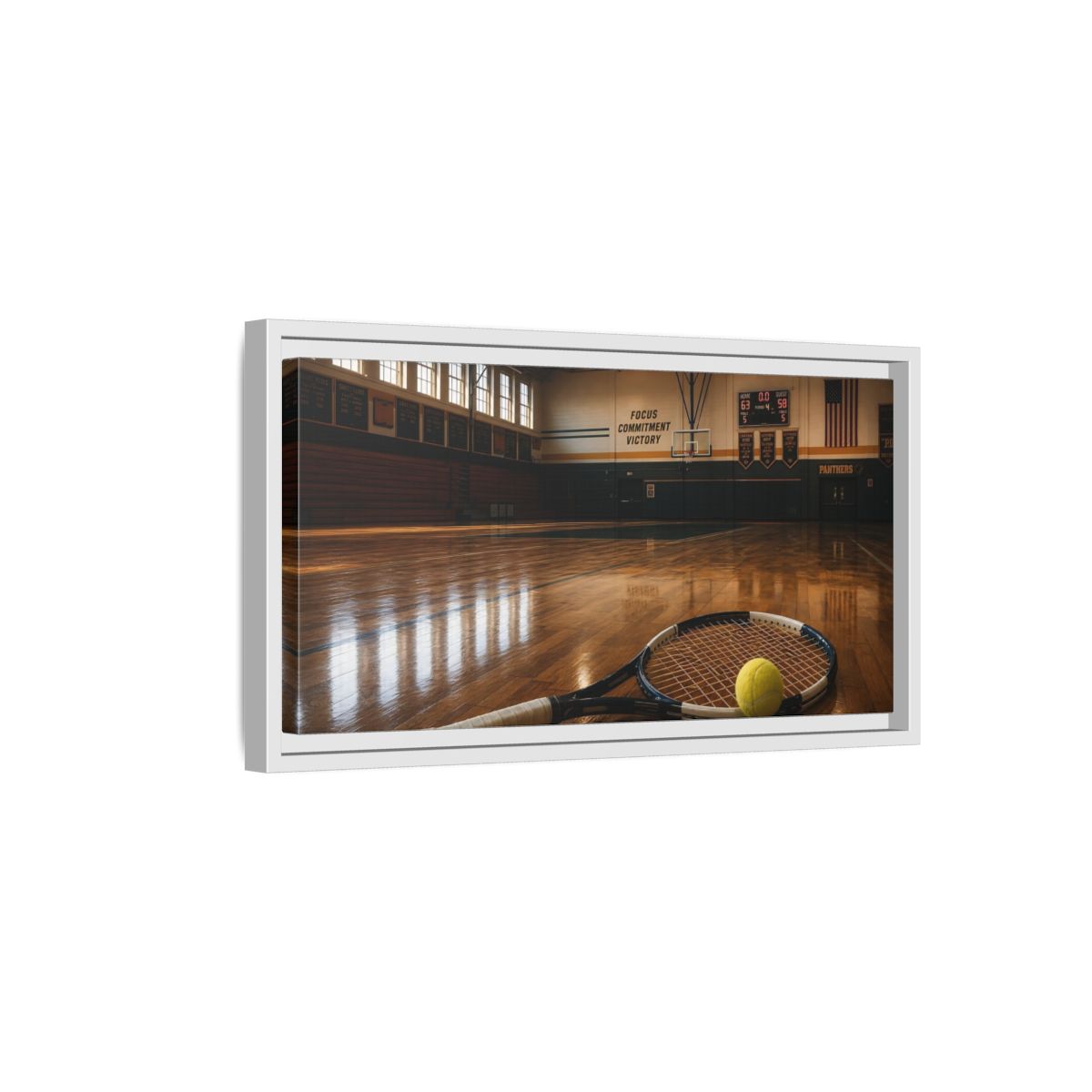 Side Mockup 6. Sports Tennis Racket Sports Brown shown as framed canvas print