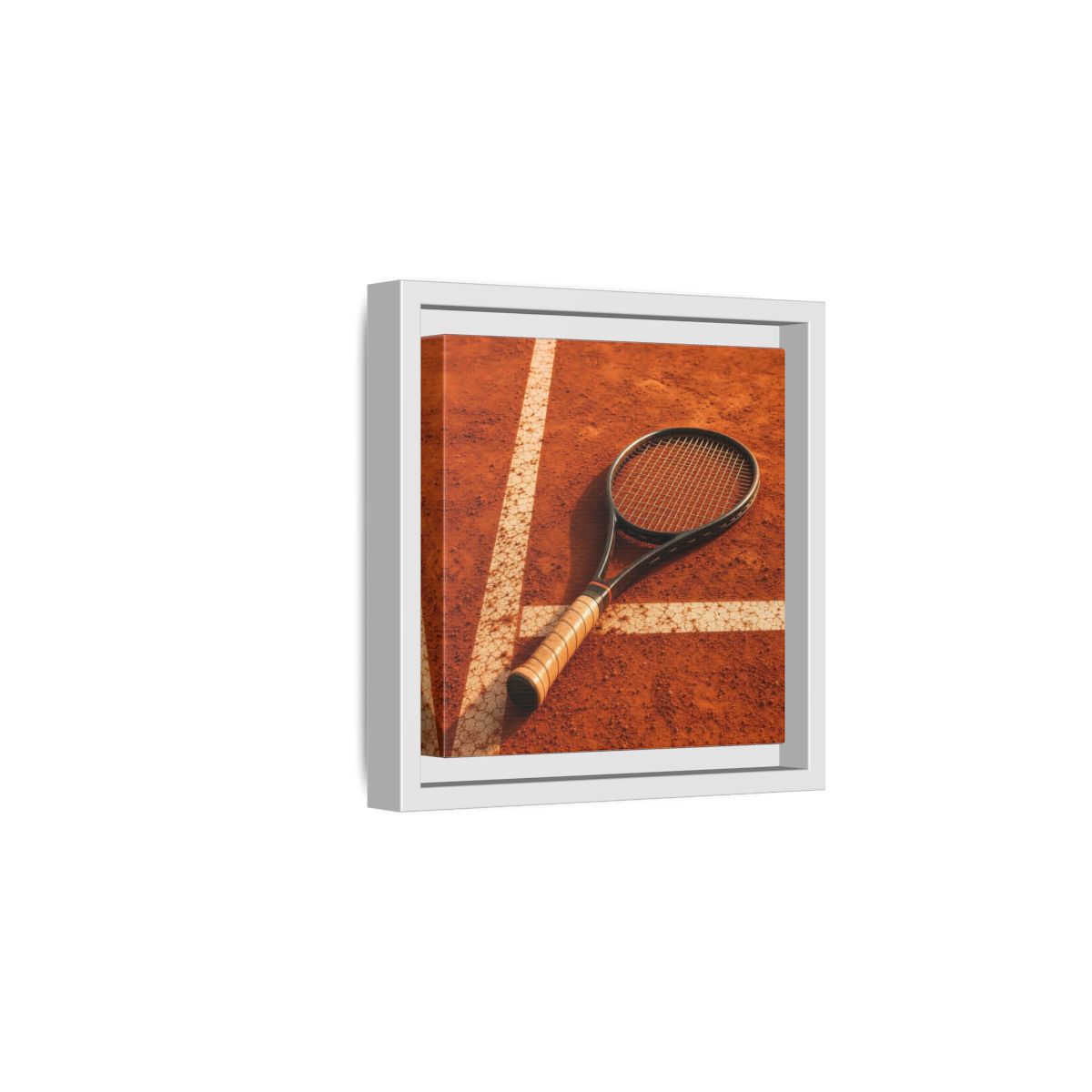 Side Mockup 1. Sports Tennis Racket Tennis Clay Court shown as framed canvas print