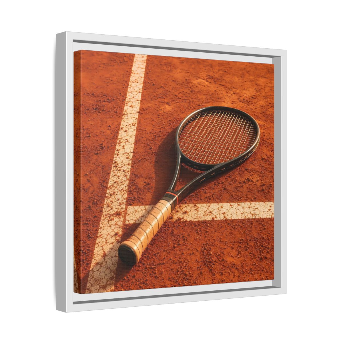 Side Mockup 28. Sports Tennis Racket Tennis Clay Court shown as framed canvas print