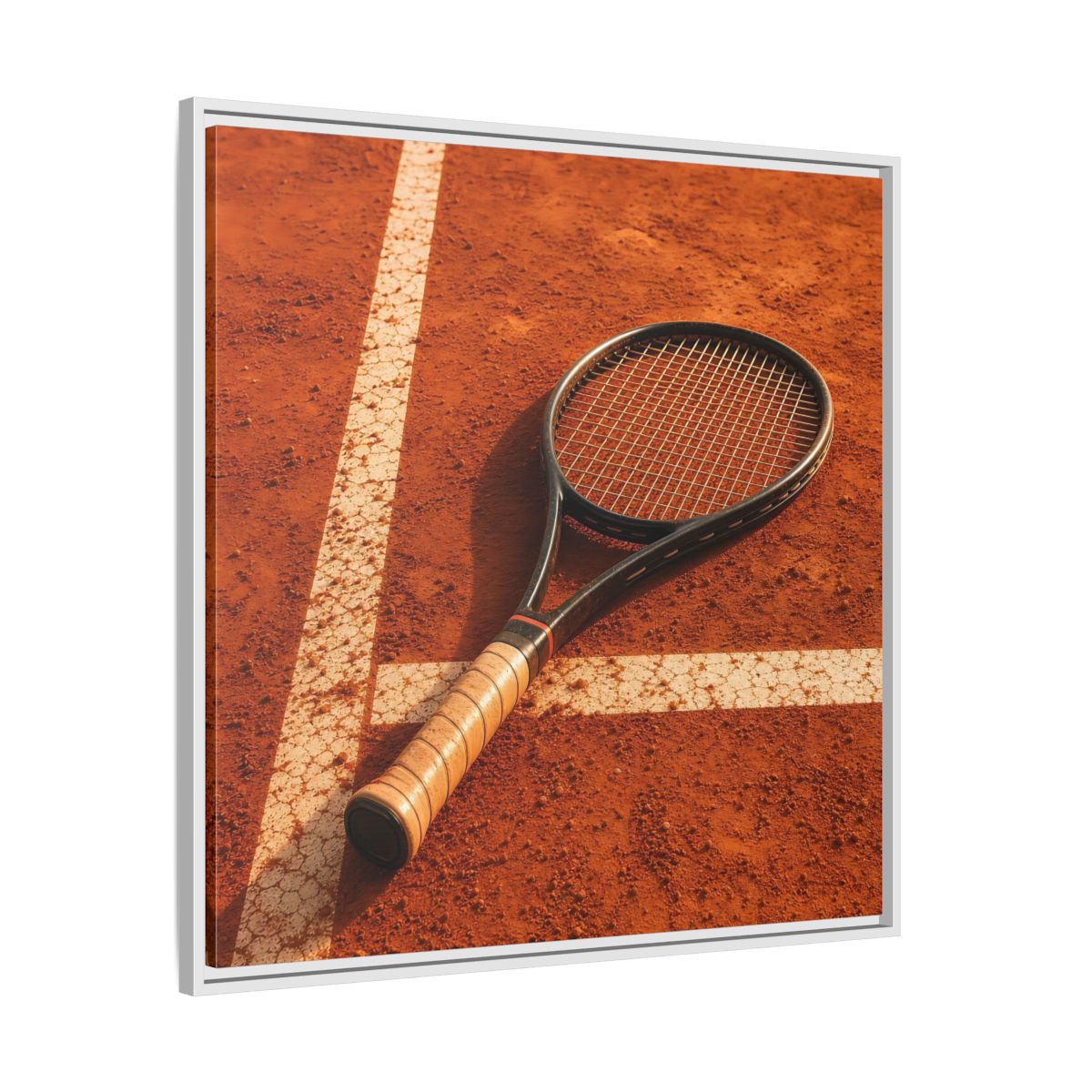 Side Mockup 25. Sports Tennis Racket Tennis Clay Court shown as framed canvas print