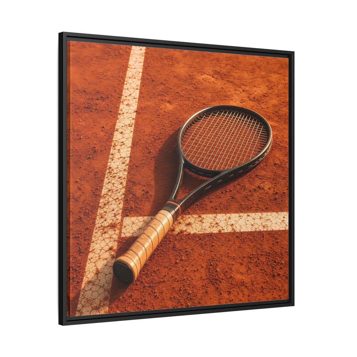 Side Mockup 30. Sports Tennis Racket Tennis Clay Court shown as framed canvas print