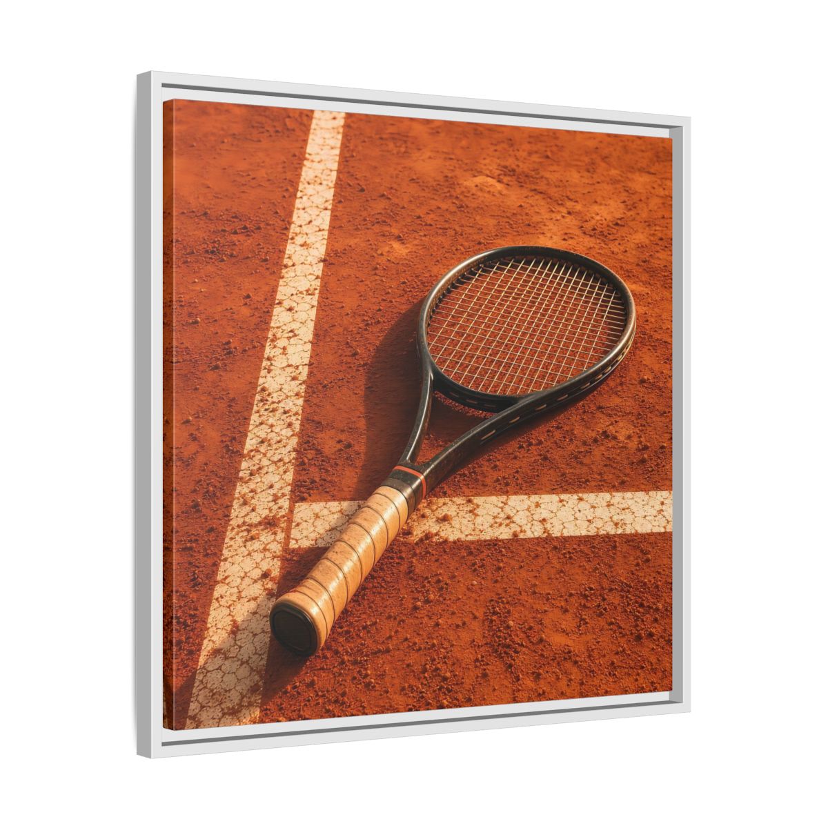 Side Mockup 26. Sports Tennis Racket Tennis Clay Court shown as framed canvas print