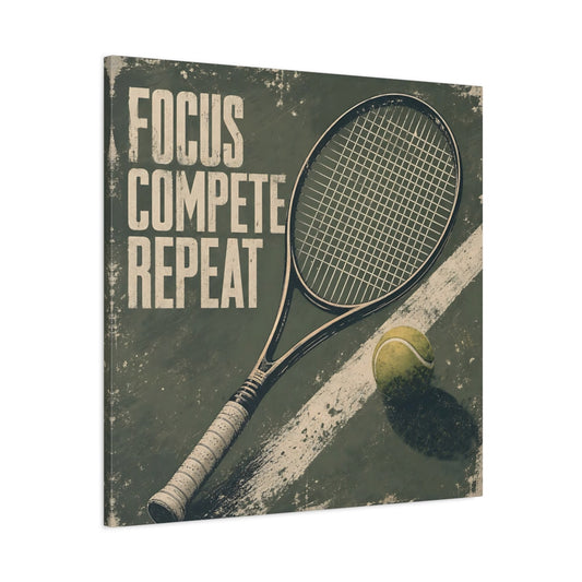 Main Mockup. Sports Tennis Racket Distressed Green shown as canvas print