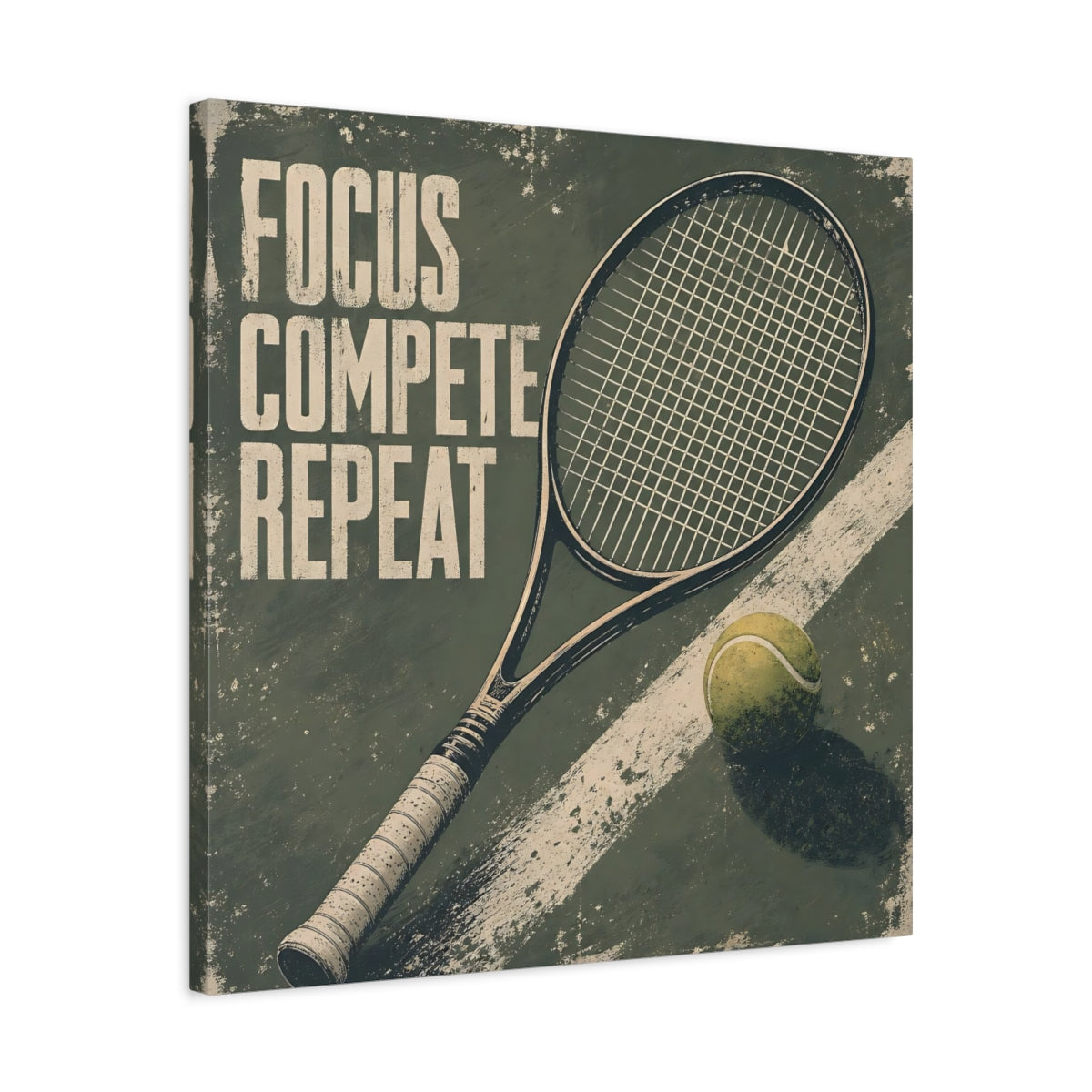 Side Mockup 4. Sports Tennis Racket Distressed Green shown as canvas print