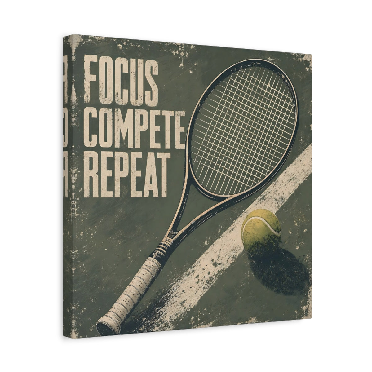 Side Mockup 6. Sports Tennis Racket Distressed Green shown as canvas print