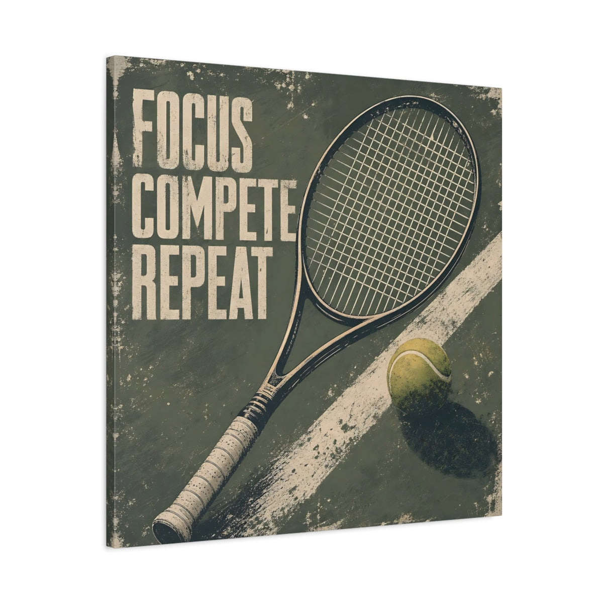 Side Mockup 3. Sports Tennis Racket Distressed Green shown as canvas print