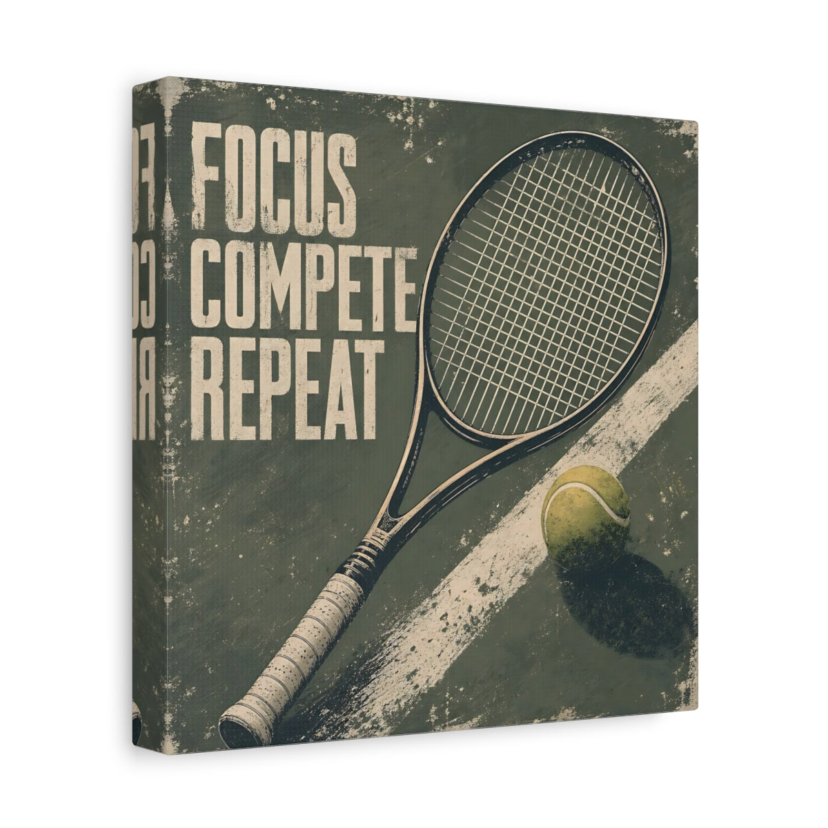 Side Mockup 9. Sports Tennis Racket Distressed Green shown as canvas print
