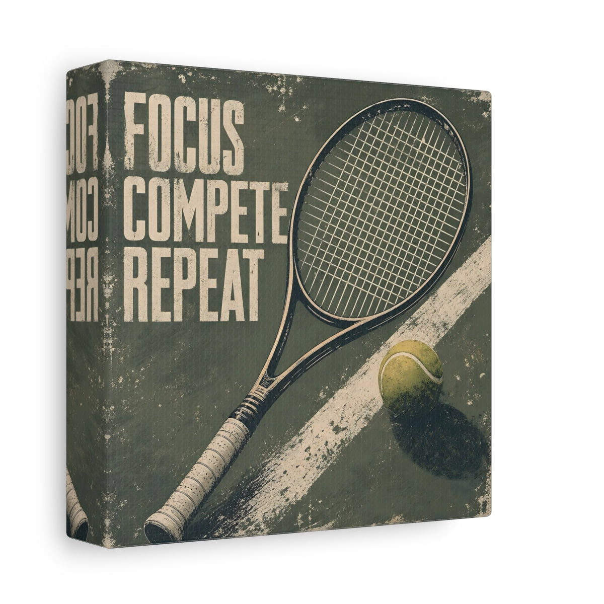 Side Mockup 2. Sports Tennis Racket Distressed Green shown as canvas print