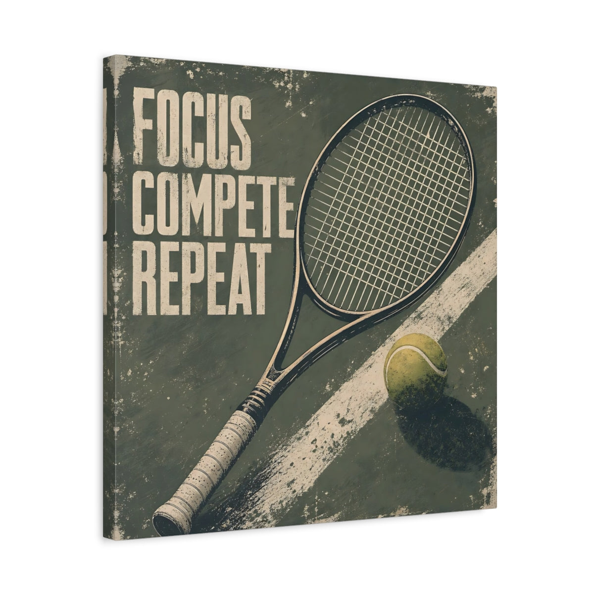 Side Mockup 5. Sports Tennis Racket Distressed Green shown as canvas print