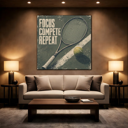 Mockup 2. Sports Tennis Racket Distressed Green shown as canvas print