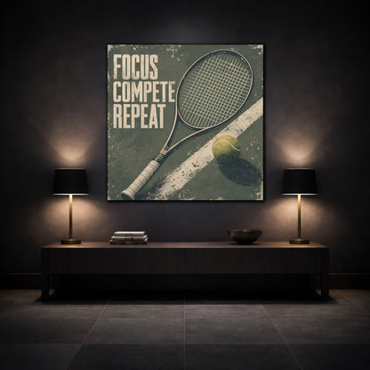 Mockup 3. Sports Tennis Racket Distressed Green shown as canvas print
