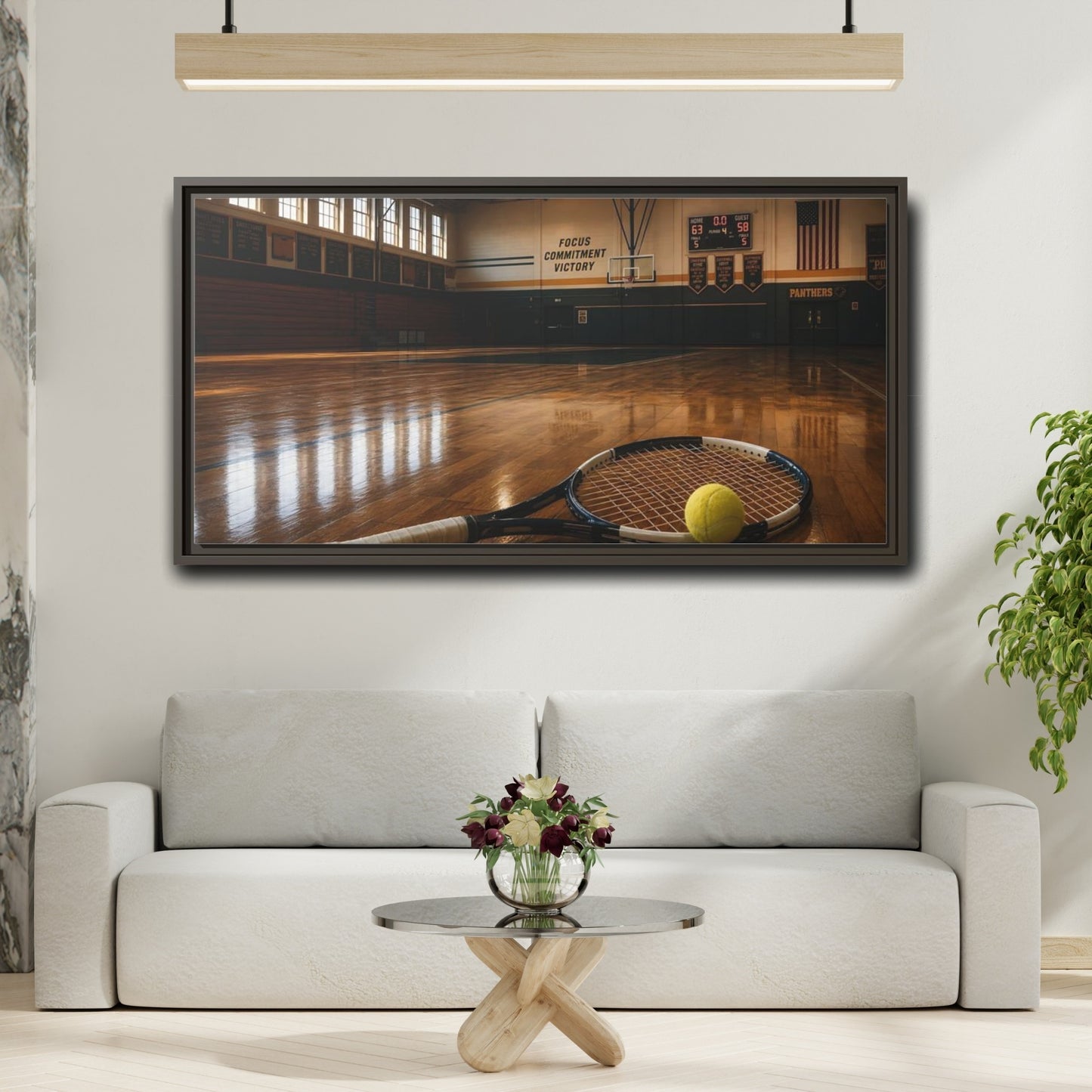 Mockup 2. Sports Tennis Racket Sports Brown shown as framed canvas print