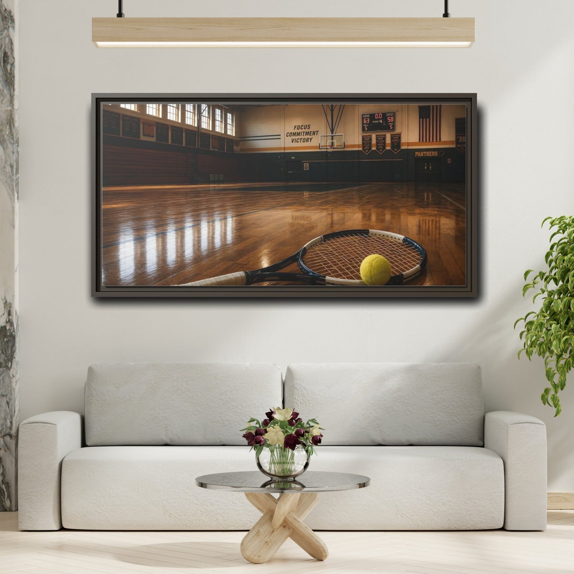 Mockup 2. Sports Tennis Racket Sports Brown shown as framed canvas print