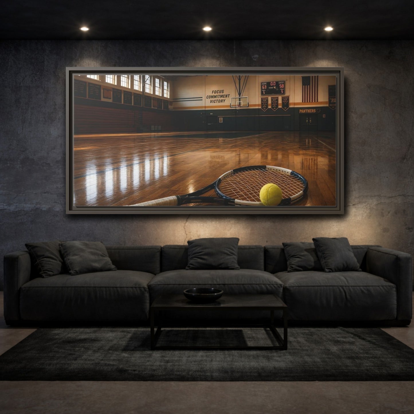 Mockup 4. Sports Tennis Racket Sports Brown shown as framed canvas print