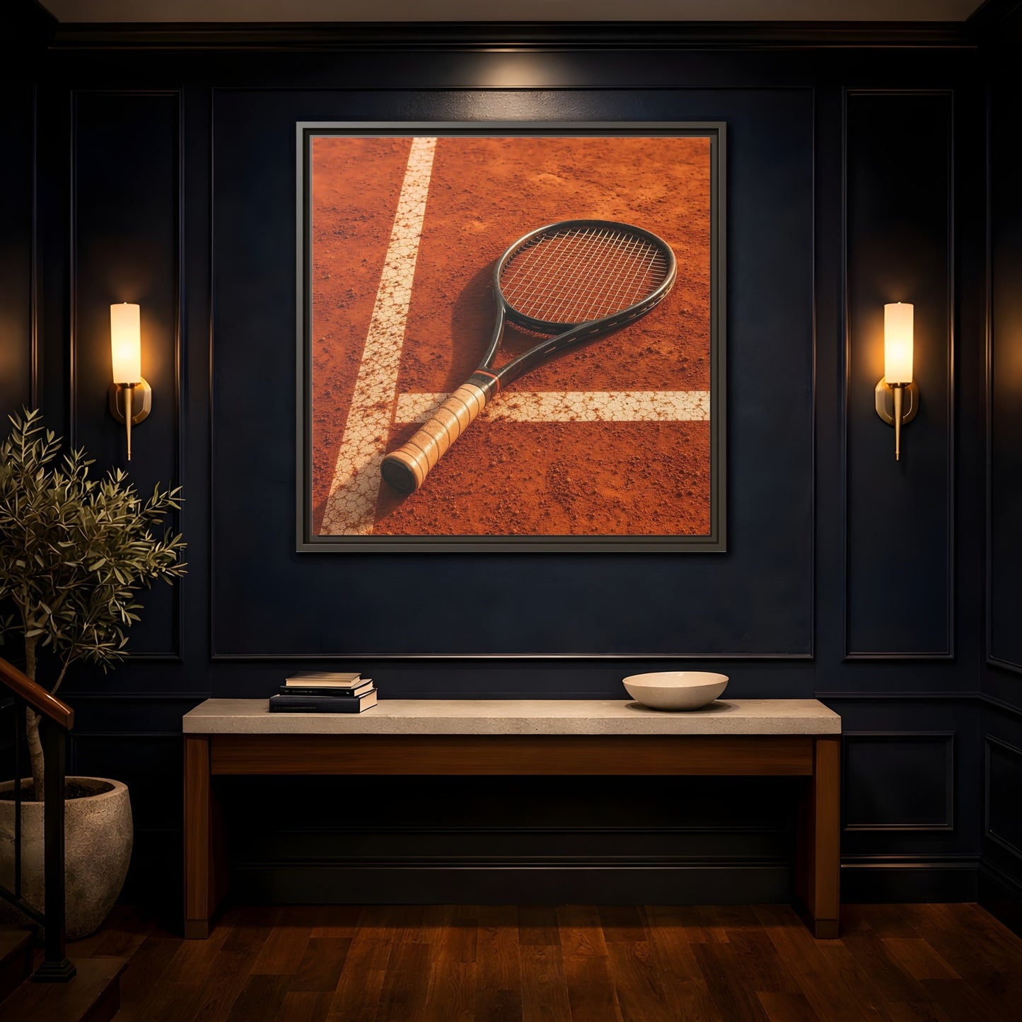 Mockup 4. Sports Tennis Racket Tennis Clay Court shown as framed canvas print