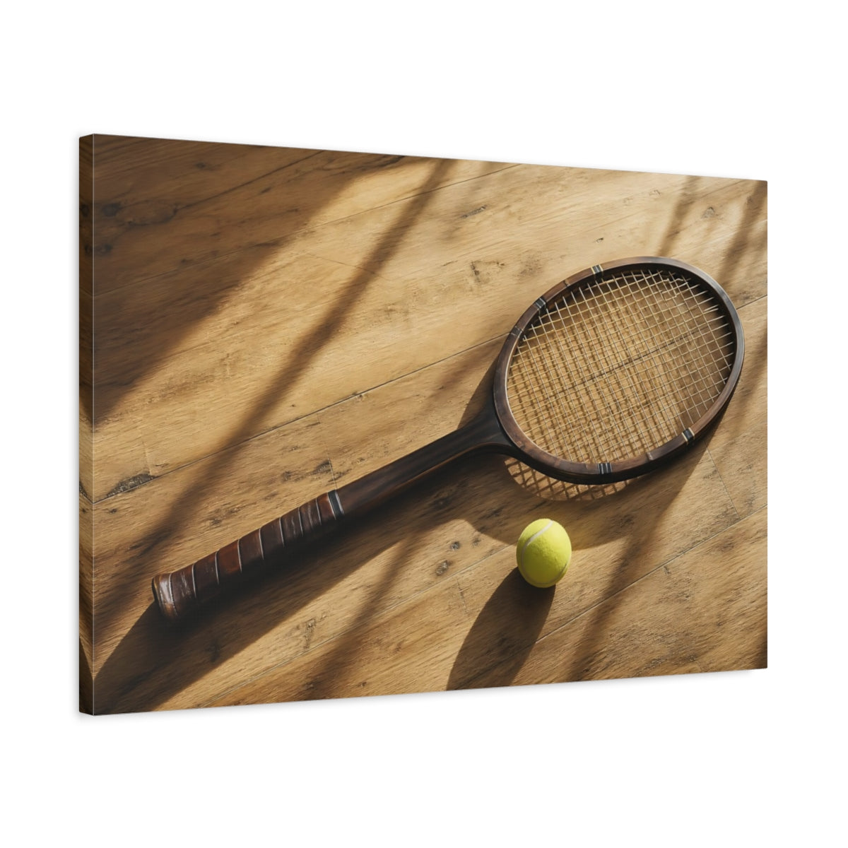 Side Mockup 2. Sports Tennis Racket Vintage Tennis shown as canvas print