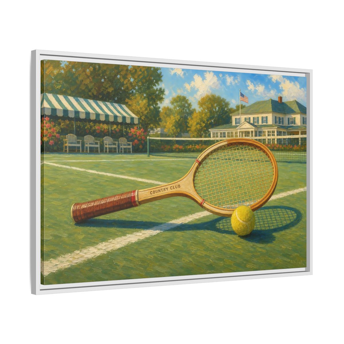 Side Mockup 9. Sports Tennis Racket Vintage Tennis shown as framed canvas print