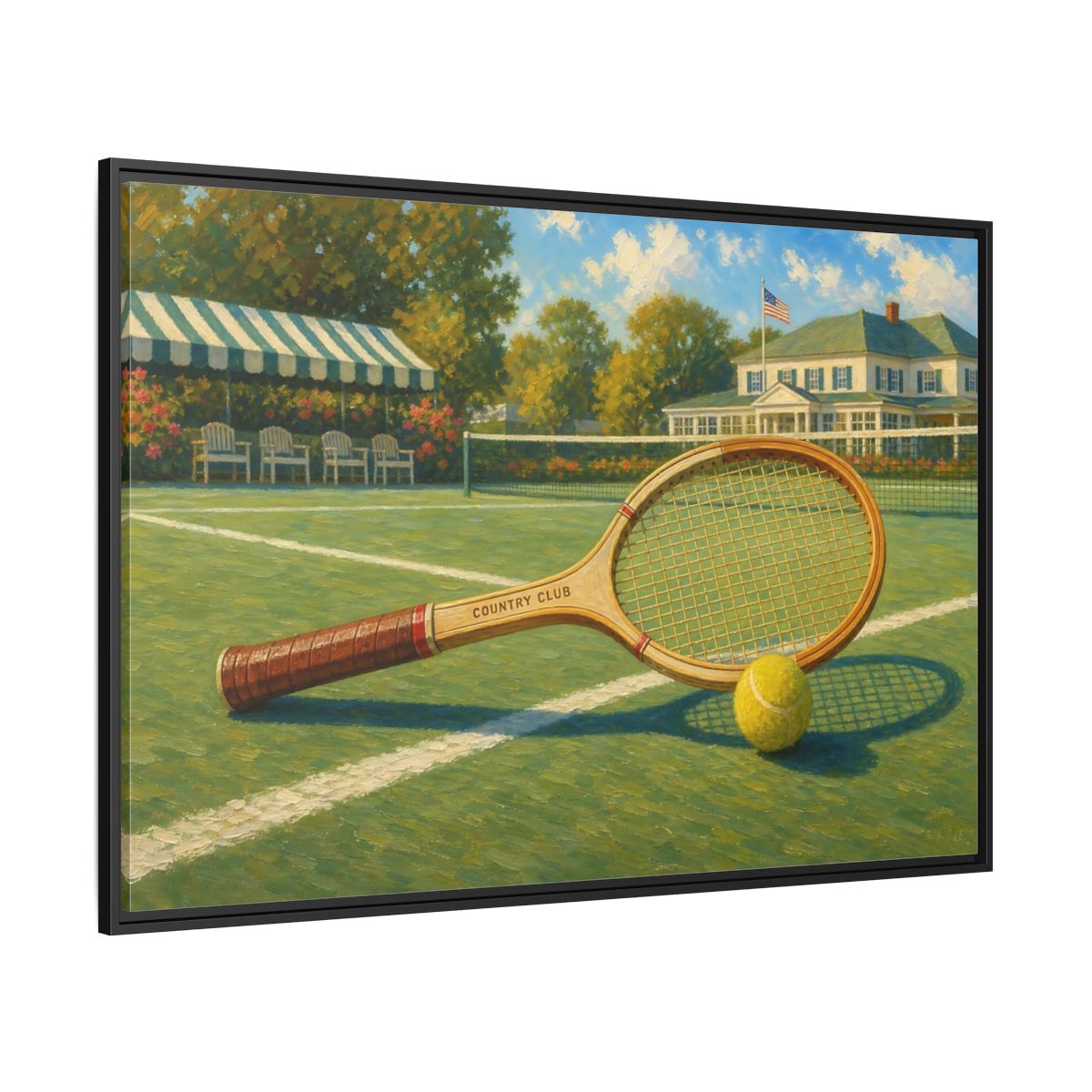 Side Mockup 12. Sports Tennis Racket Vintage Tennis shown as framed canvas print