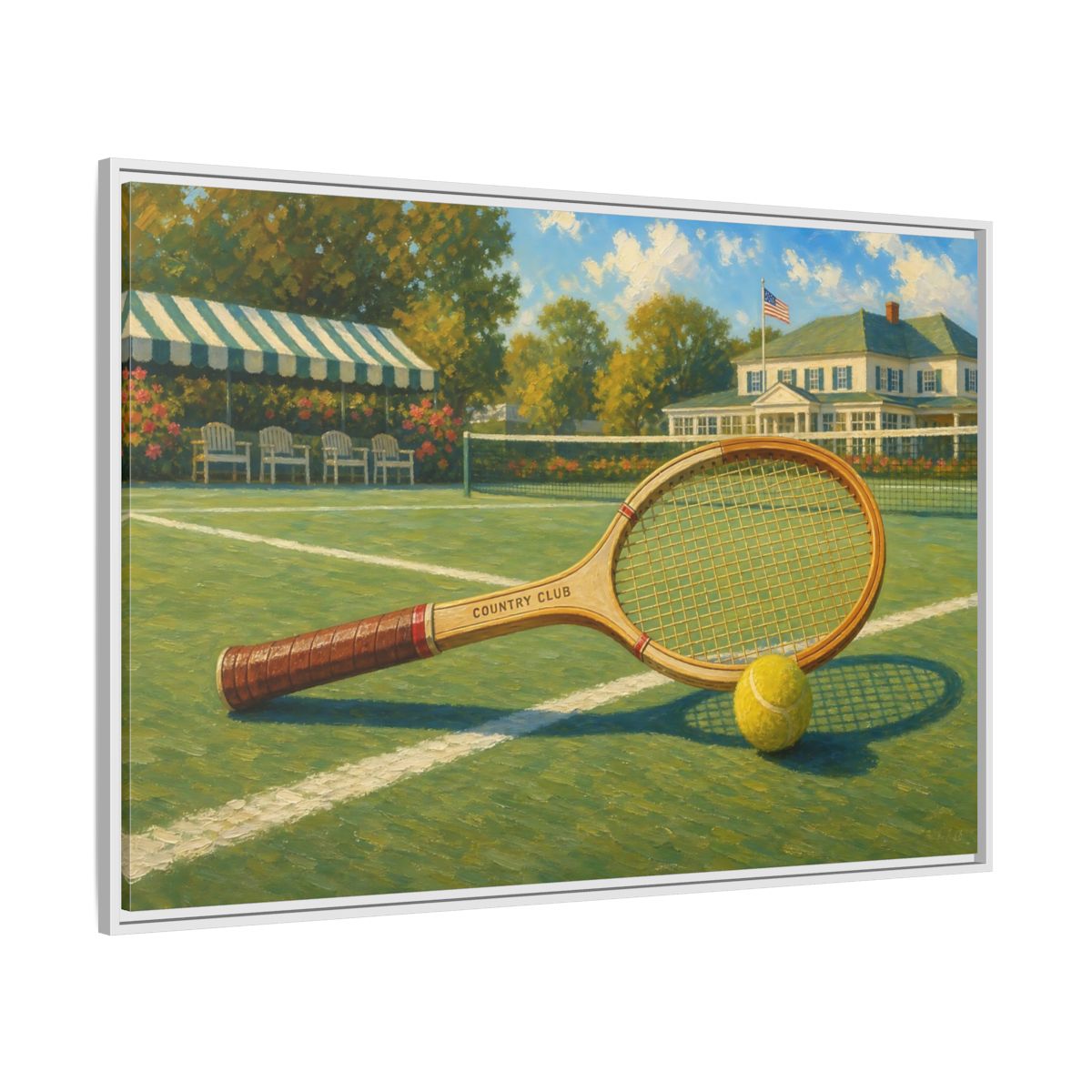 Side Mockup 7. Sports Tennis Racket Vintage Tennis shown as framed canvas print