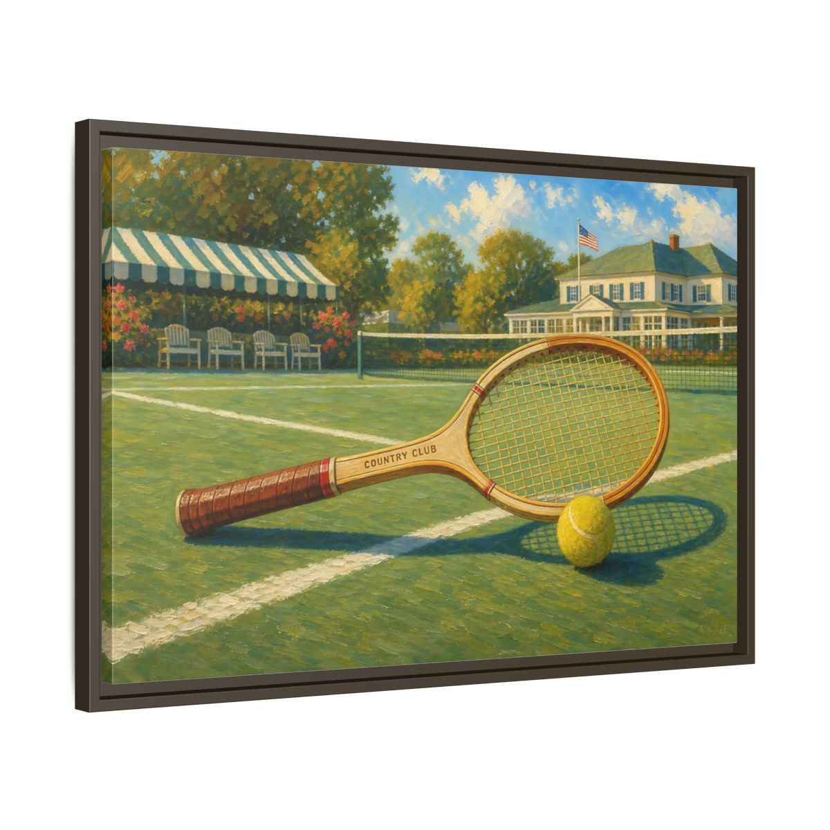 Side Mockup 11. Sports Tennis Racket Vintage Tennis shown as framed canvas print