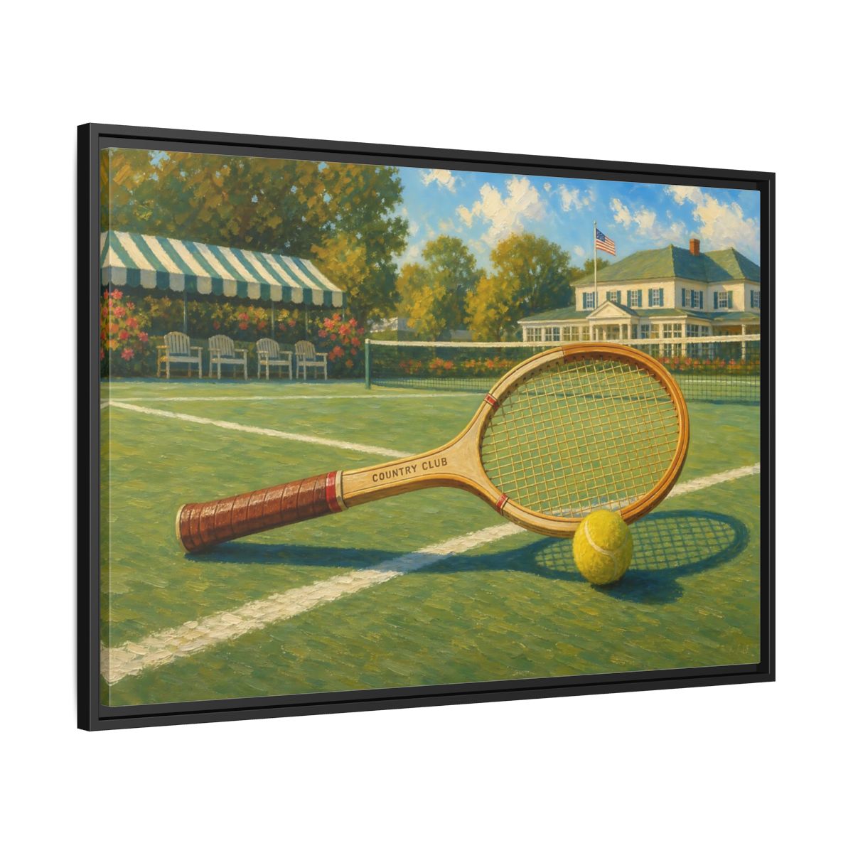 Side Mockup 13. Sports Tennis Racket Vintage Tennis shown as framed canvas print