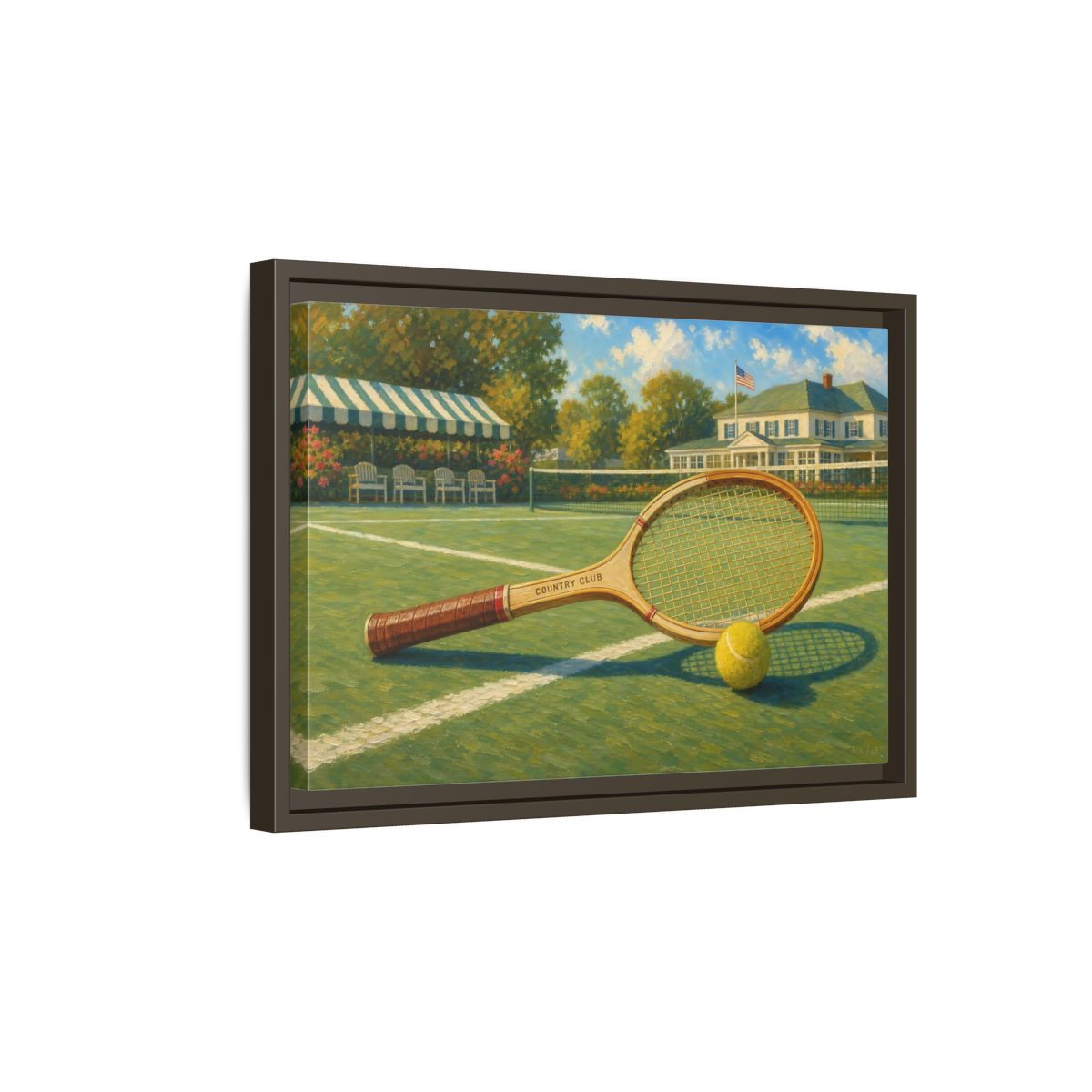 Side Mockup 5. Sports Tennis Racket Vintage Tennis shown as framed canvas print