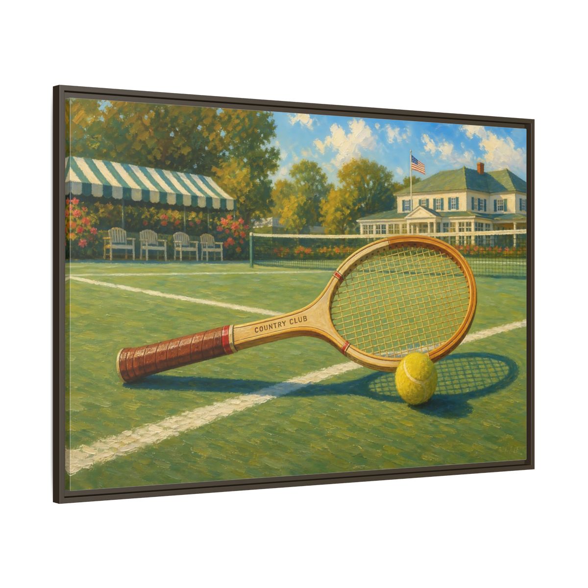 Side Mockup 8. Sports Tennis Racket Vintage Tennis shown as framed canvas print
