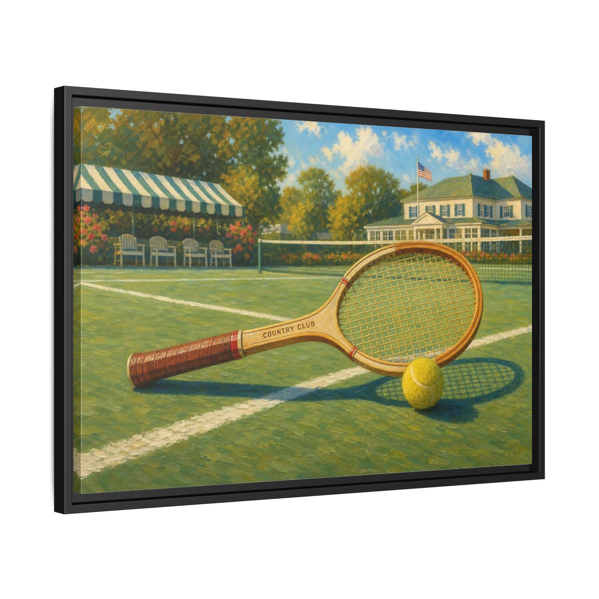 Side Mockup 14. Sports Tennis Racket Vintage Tennis shown as framed canvas print