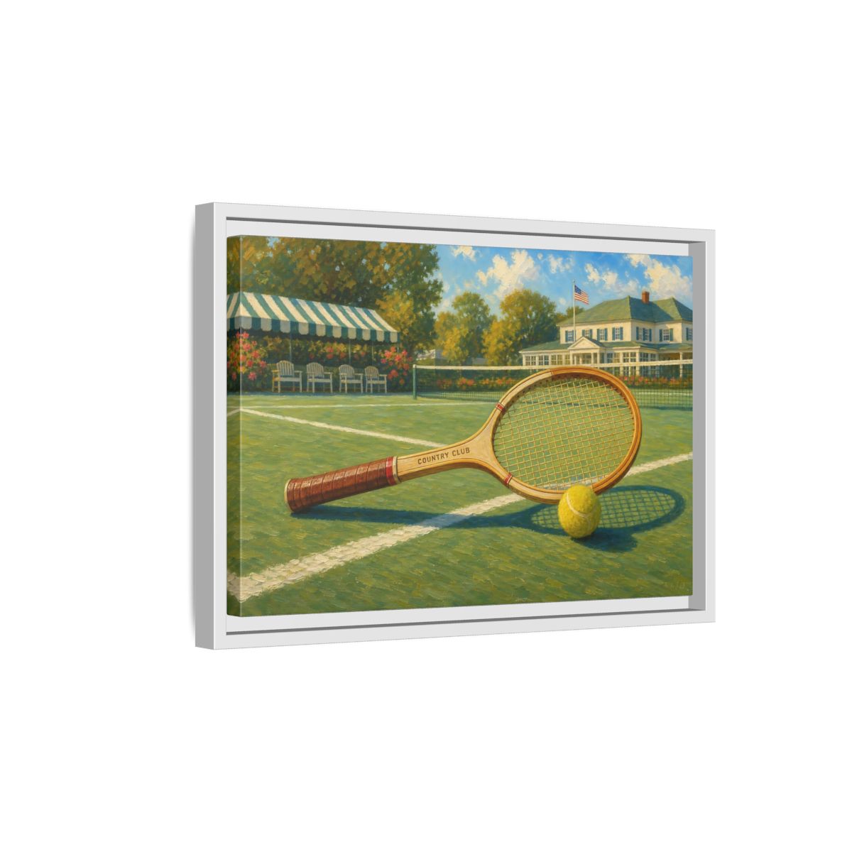 Side Mockup 4. Sports Tennis Racket Vintage Tennis shown as framed canvas print