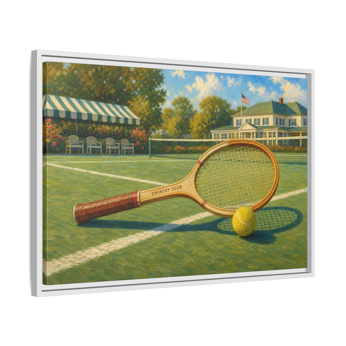 Side Mockup 10. Sports Tennis Racket Vintage Tennis shown as framed canvas print