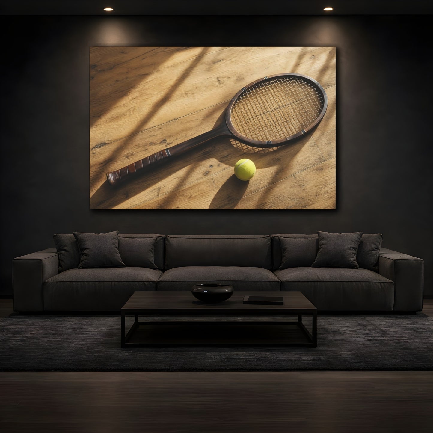 Mockup 3. Sports Tennis Racket Vintage Tennis shown as canvas print