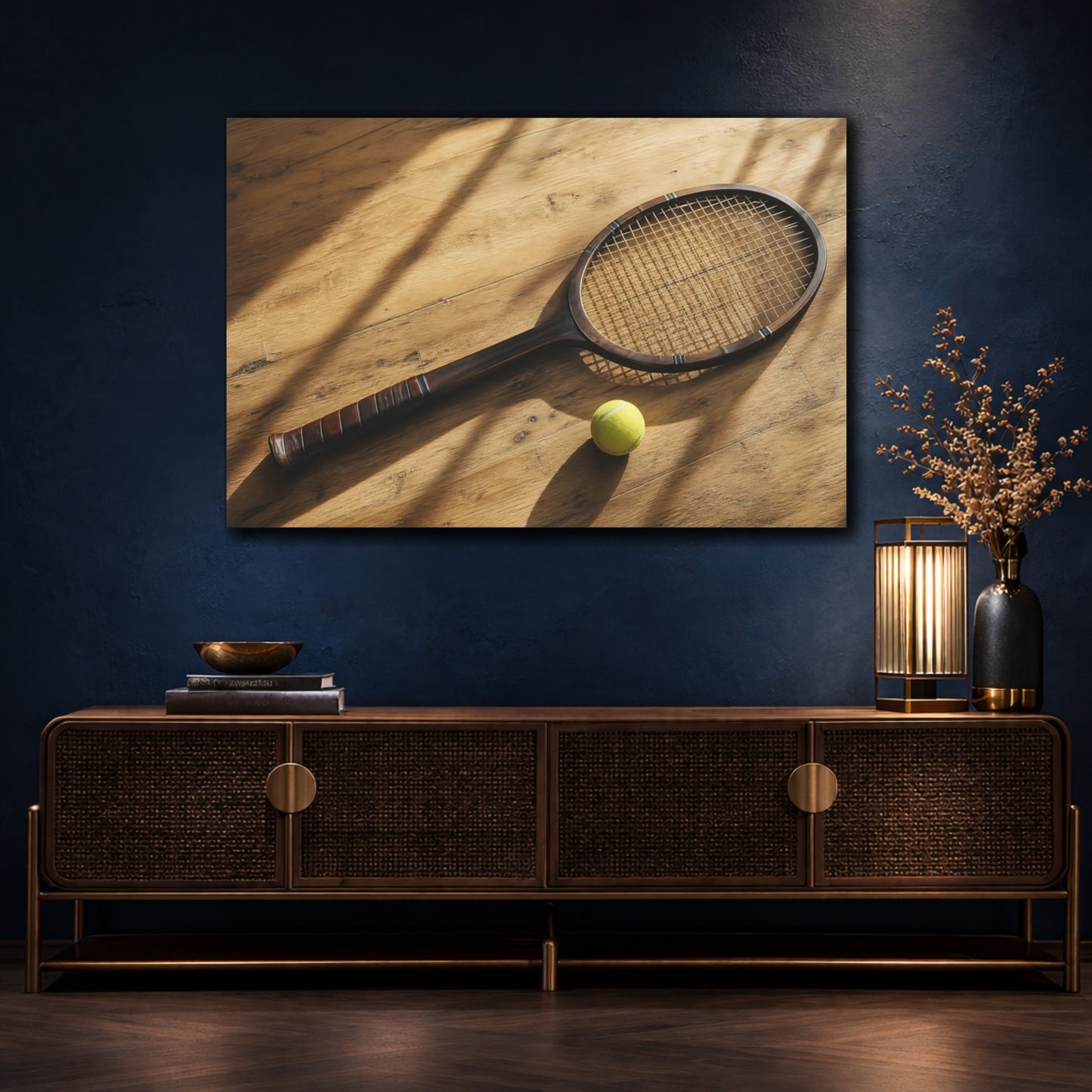 Mockup 4. Sports Tennis Racket Vintage Tennis shown as canvas print