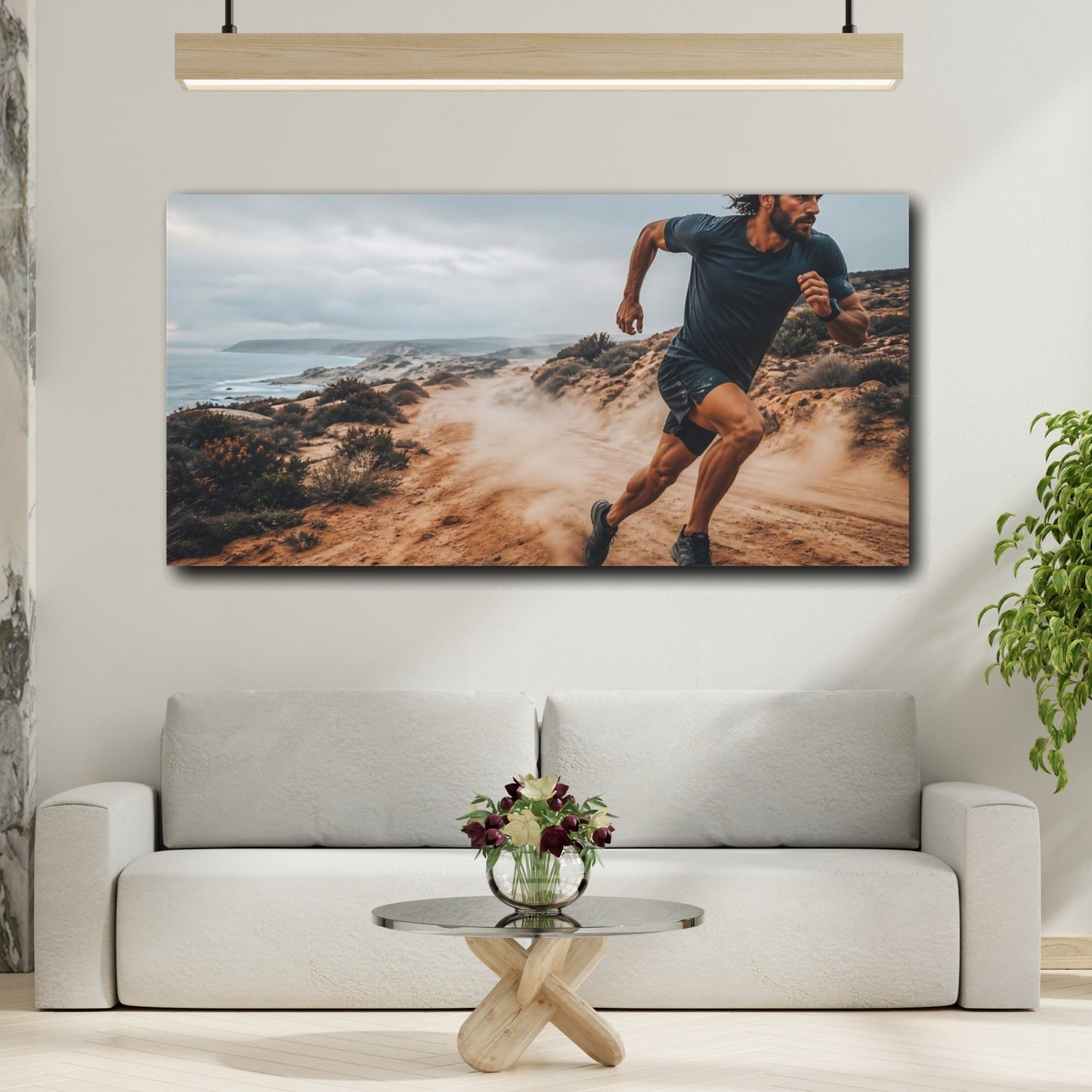 Mockup 2. Sports Trail Runner Brown Grey Runner shown as canvas print