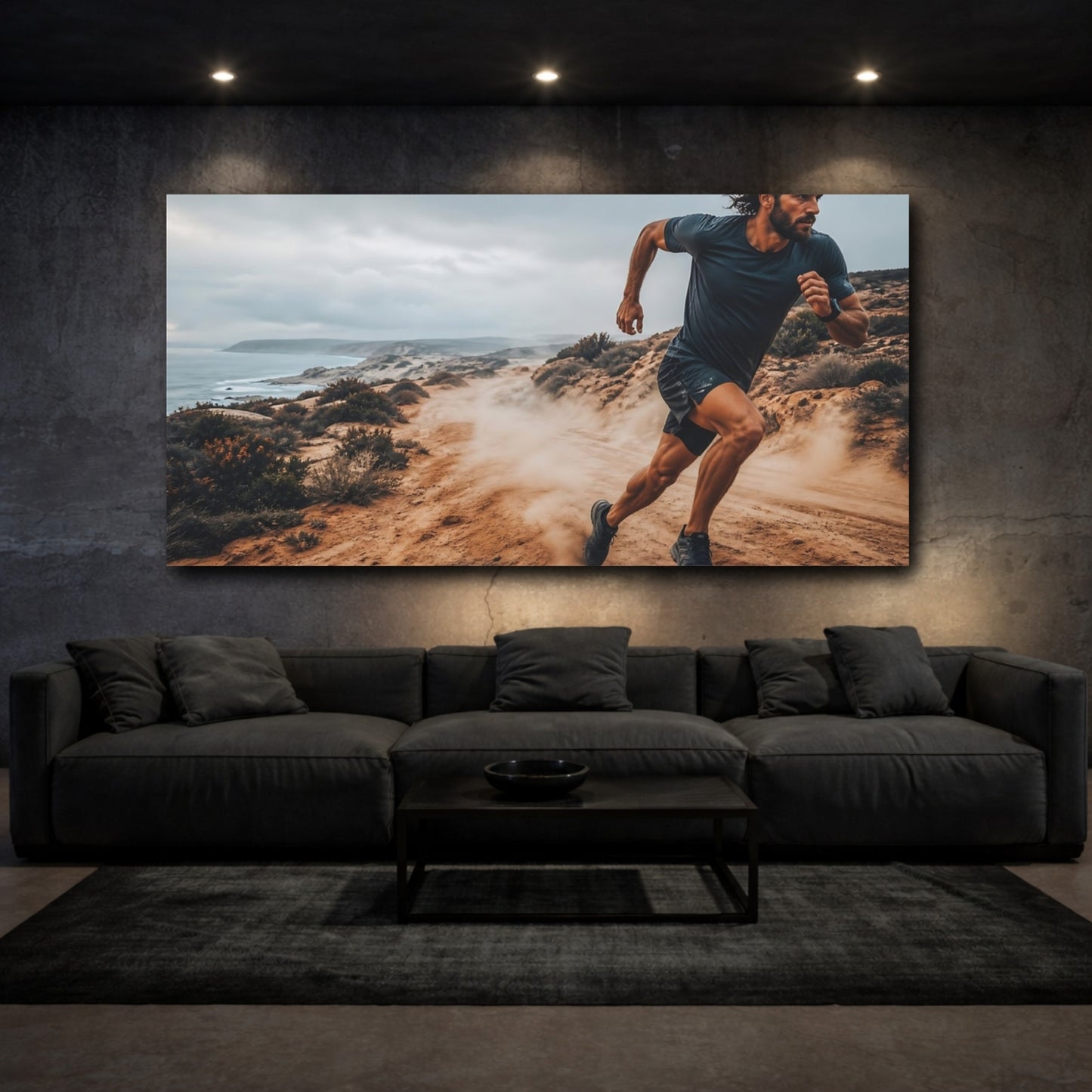 Mockup 3. Sports Trail Runner Brown Grey Runner shown as canvas print