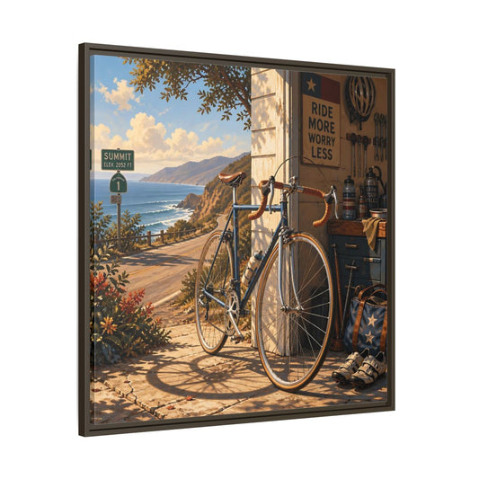 Main Mockup. Sports Vintage Bicycle Vintage Bicycle Coastal shown as framed canvas print