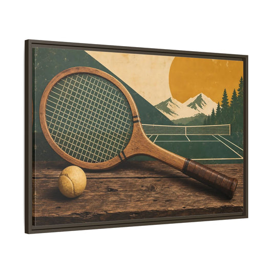 Main Mockup. Sports Vintage Tennis Green And Brown Tennis shown as framed canvas print