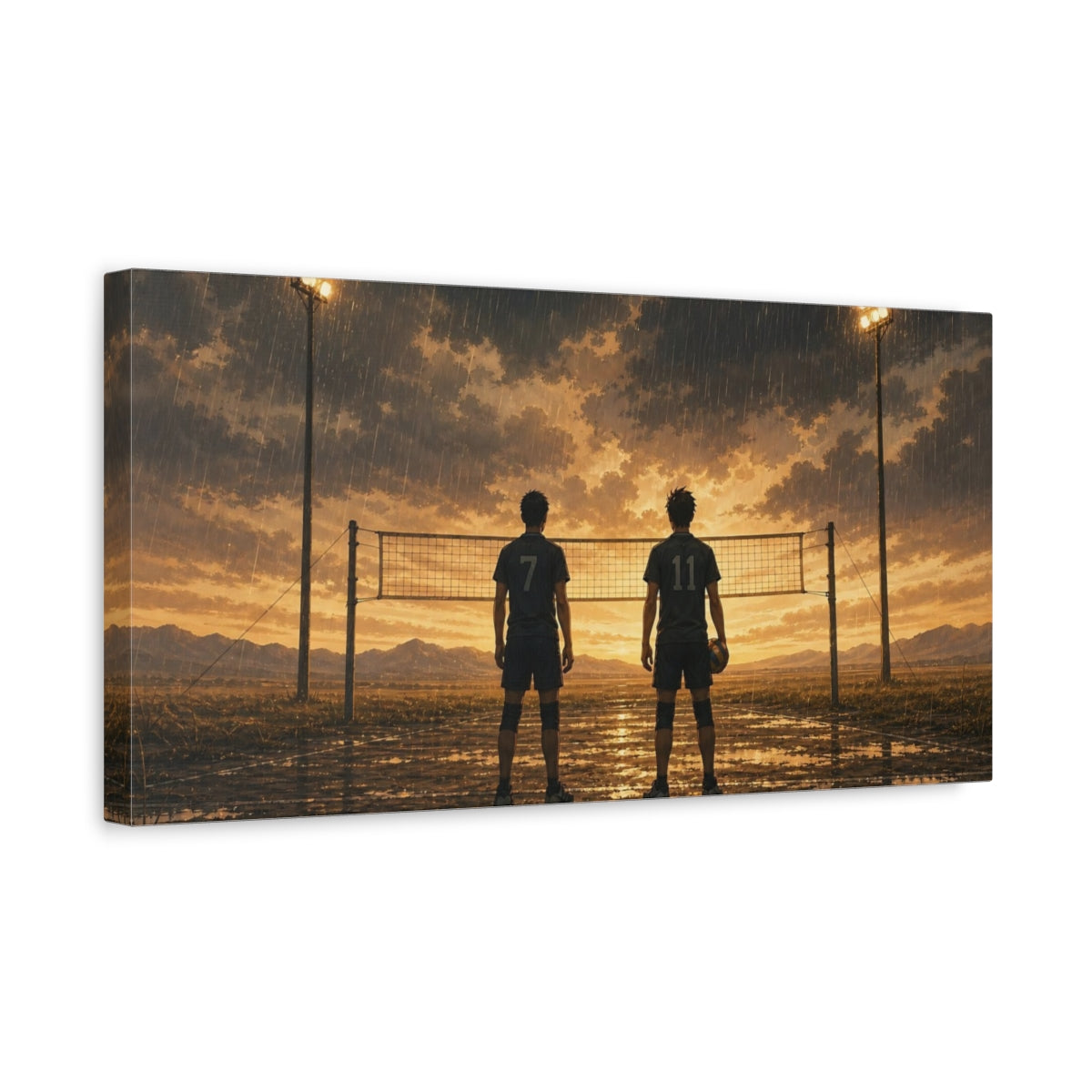 Side Mockup 3. Sports Volleyball Players Sunset Volleyball shown as canvas print