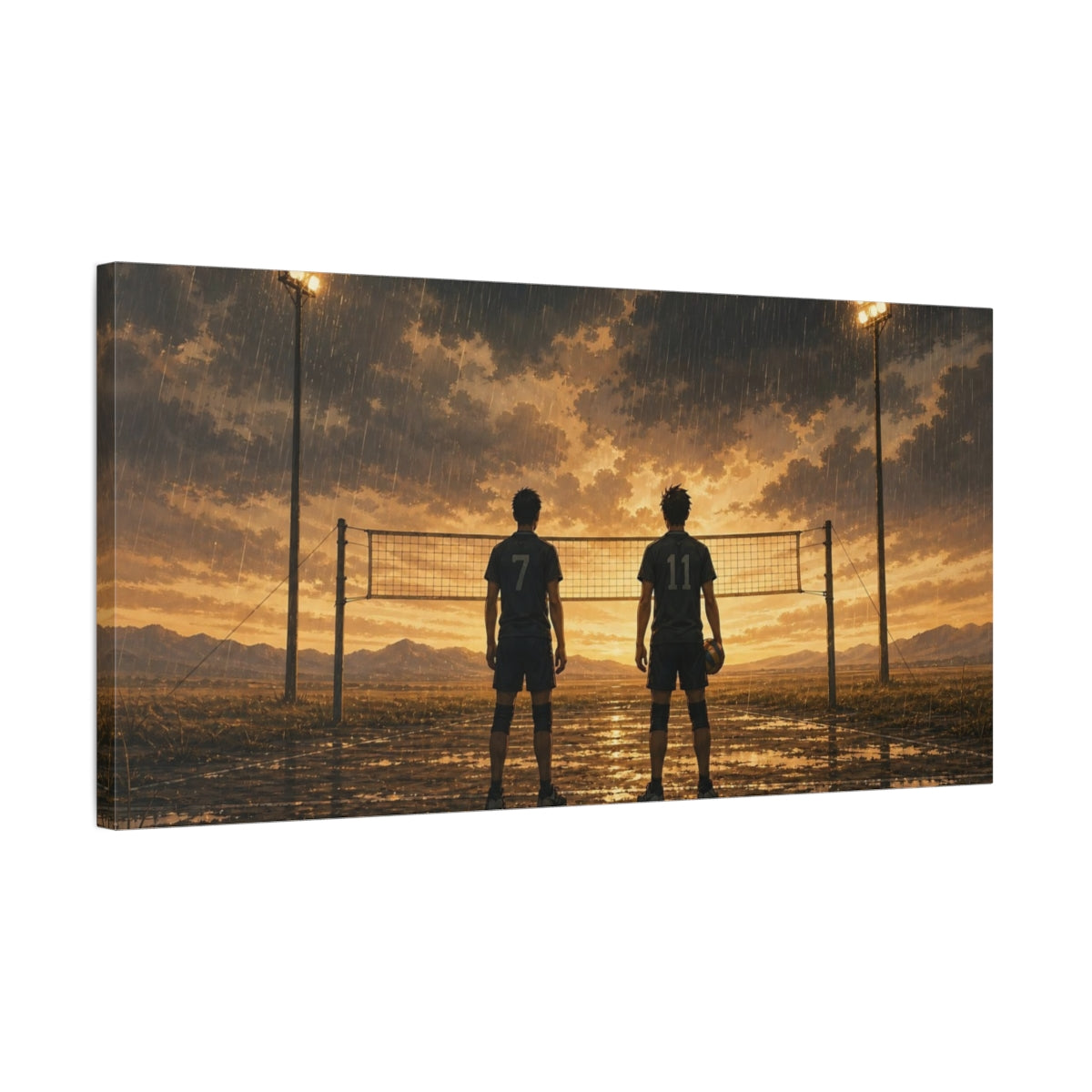 Side Mockup 1. Sports Volleyball Players Sunset Volleyball shown as canvas print