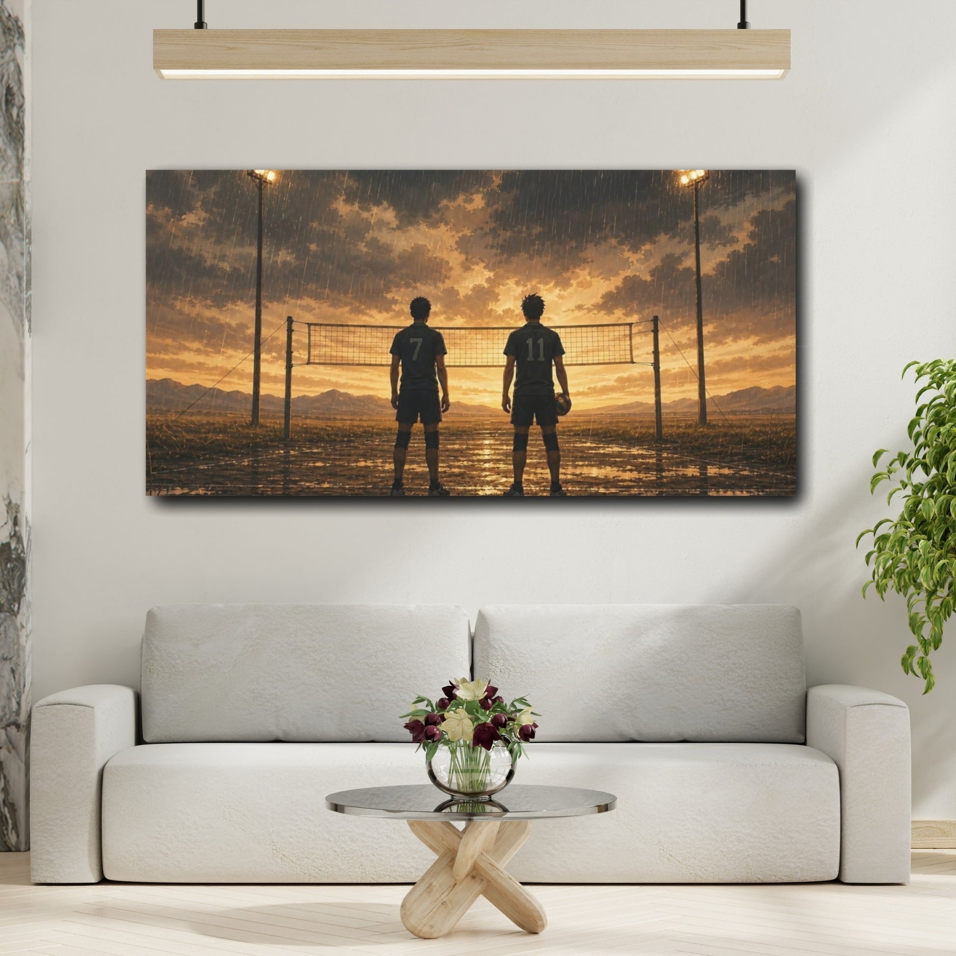 Mockup 2. Sports Volleyball Players Sunset Volleyball shown as canvas print