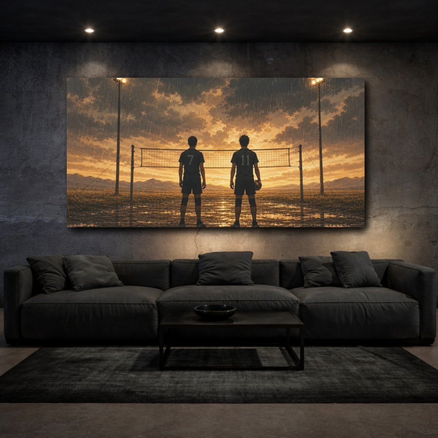 Mockup 3. Sports Volleyball Players Sunset Volleyball shown as canvas print